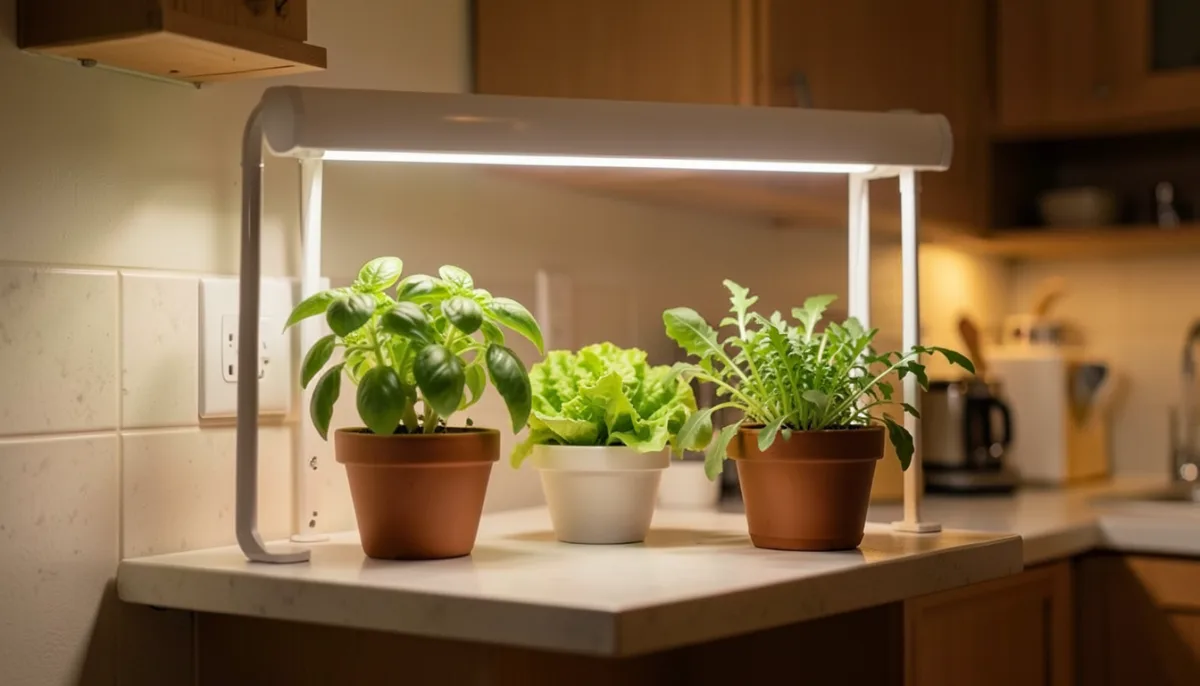 Horta dentro de casa com luz LED: por que as plantas esticam ou queimam e como ajustar