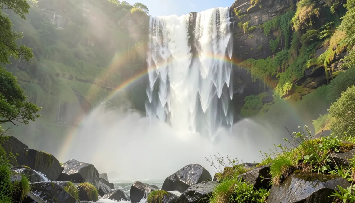Névoa, vento e zona de respingo: o que acontece perto da queda de uma cachoeira alta